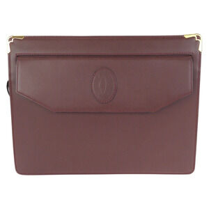 CARTIER Cartier Must Line Wine Red Bordeaux Gold Hardware Leather Clutch Bag ...